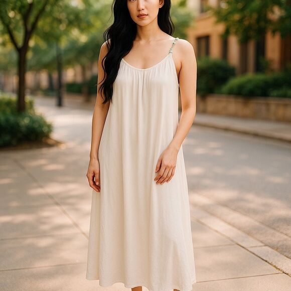 Silk Sundress Made in Italy Sz Small-Medium Rhinestone Bedazzled Straps Lined - Picture 2 of 10